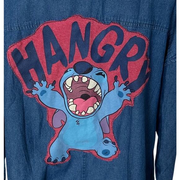 Lilo and Stitch Chambray Shirt SMALL Hangry Oversized Unique Shacket Denim Jean - Picture 2 of 6